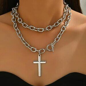Cross Necklace Statement Pendant Silver Fashion Jewelry Religious Trendy